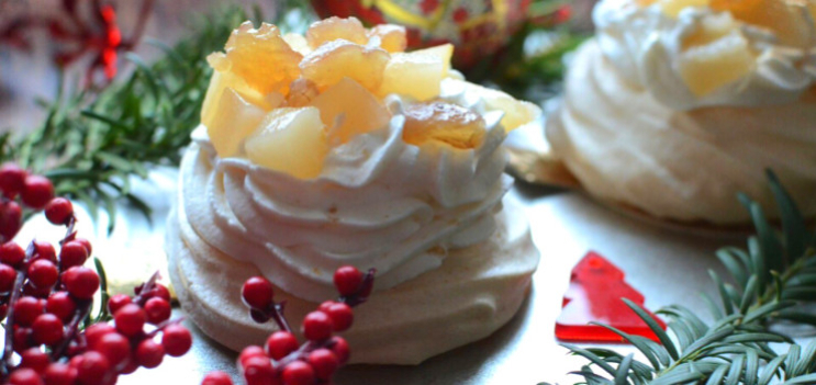 Mini pavlova poire confiture de Noël et marron glacé