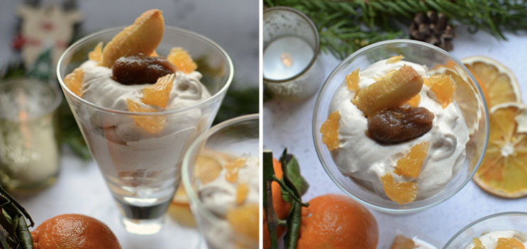 Verrines mousse de marrons, clémentines et financiers Jours Heureux